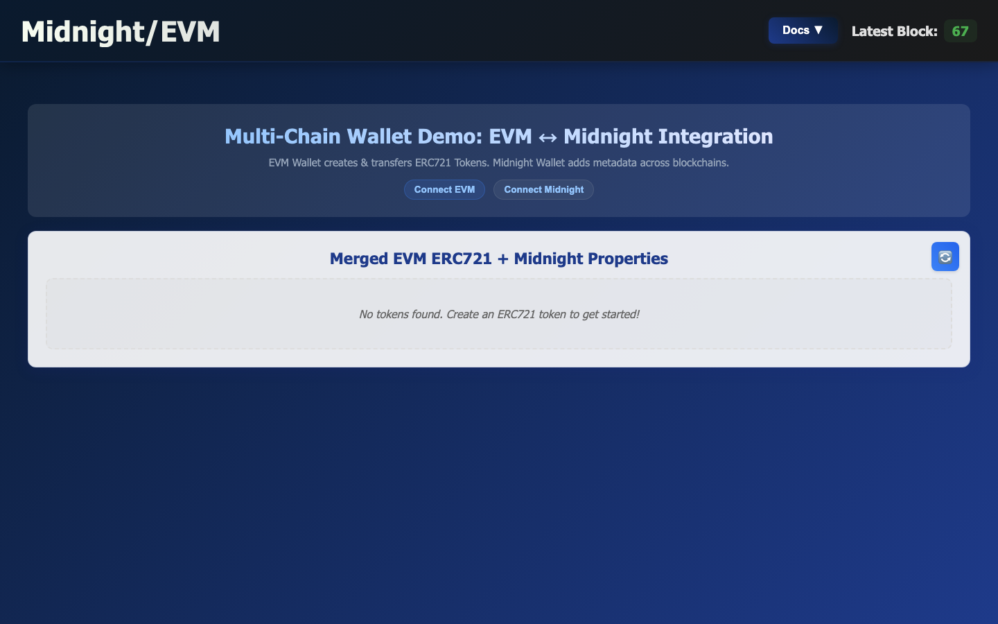 EVM + Midnight dApp running locally