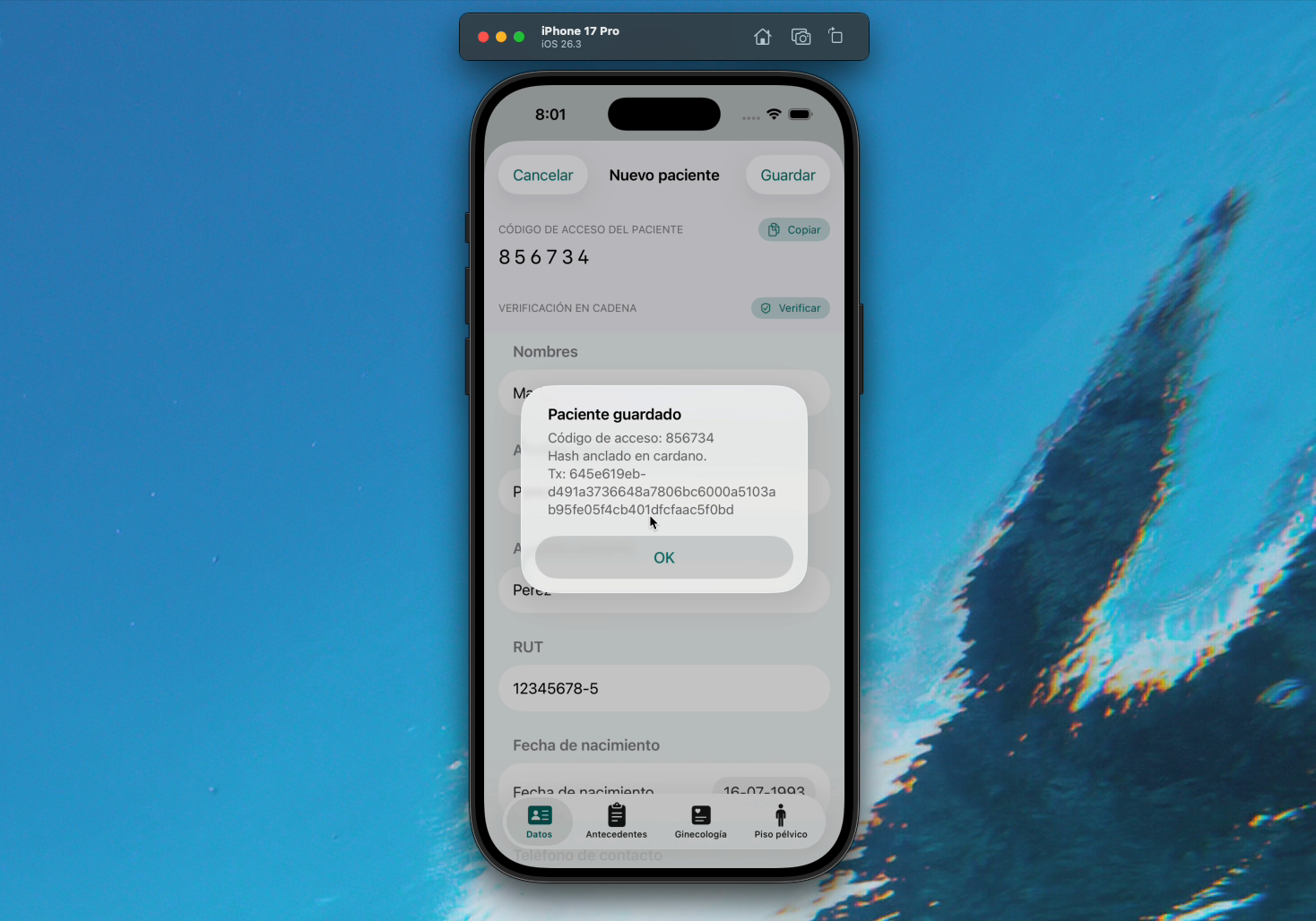 IPP iOS app - a record saved and anchored to Cardano