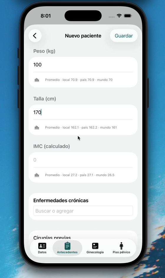 IPP iOS capture form - each field shows the local, country and world average beneath it